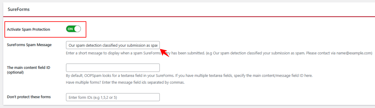 Enable OOPSpam protection for SureForms. Enable OOPSpam protection for SureForms.