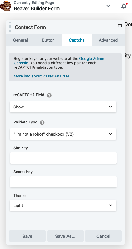 reCaptcha in Beaver Builder