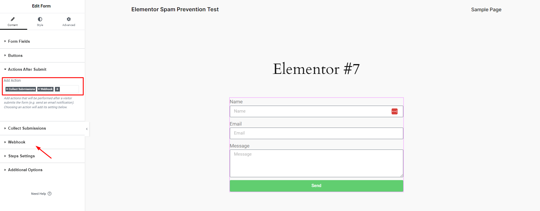 Elementor Form Setting