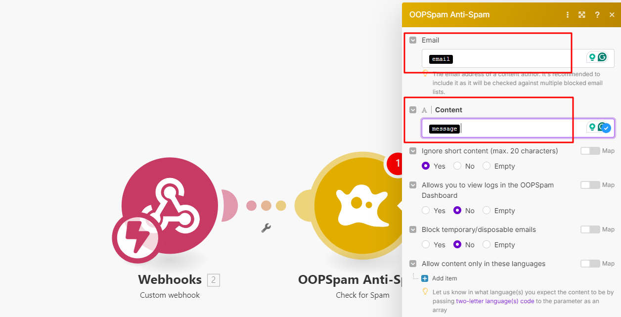 Make OOPSpam mapping