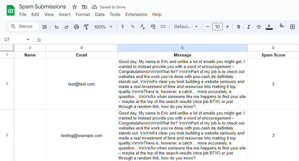 Spam submissions in Google Sheet