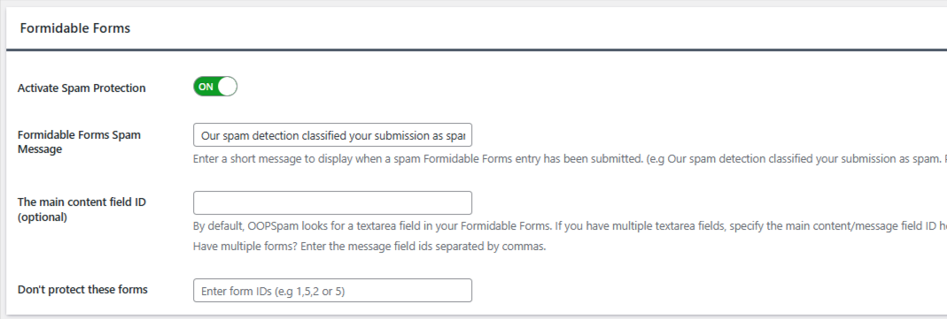Activate spam protection for Formidable Forms Activate spam protection for Formidable Forms