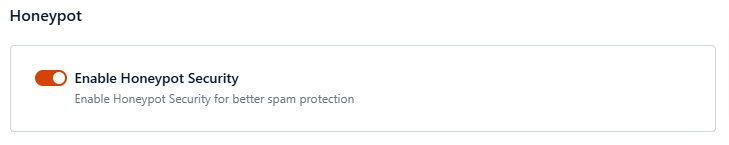 Honeypot security setting enabled for spam protection.