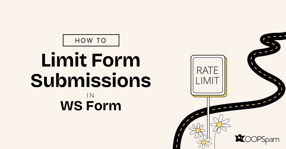 A graphic titled "How to Limit Form Submissions in WS Form" featuring a "Rate Limit" road sign.