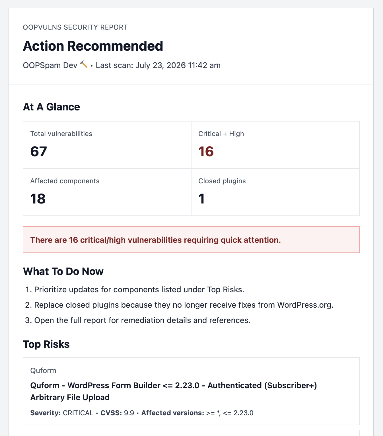Action Recommended summary Action Recommended summary