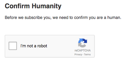 reCAPTCHA checkbox with "I'm not a robot" verification.