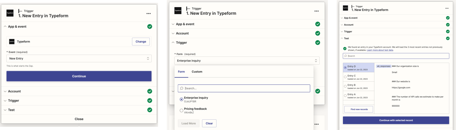 Typeform Zapier set up