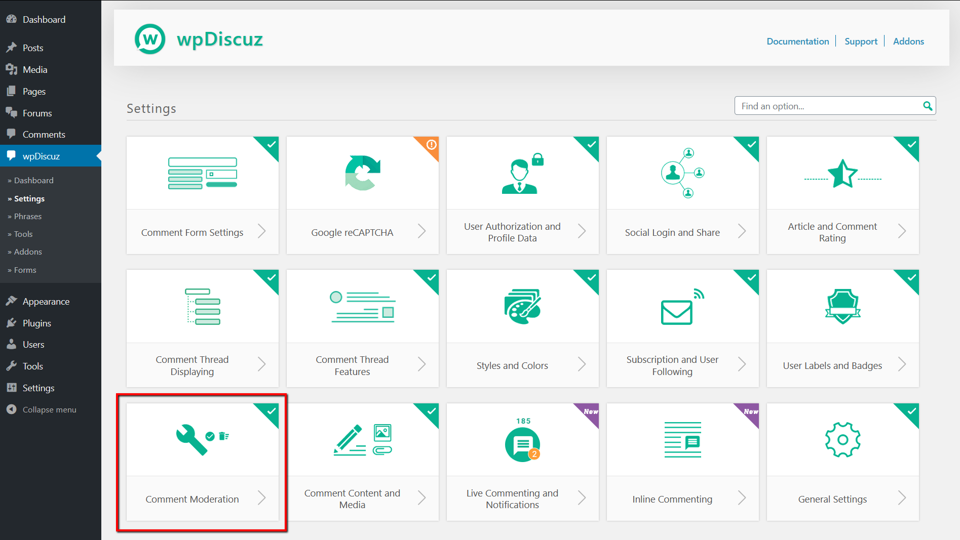 wpDiscuz Settings and select Comment Moderation wpDiscuz Settings and select Comment Moderation
