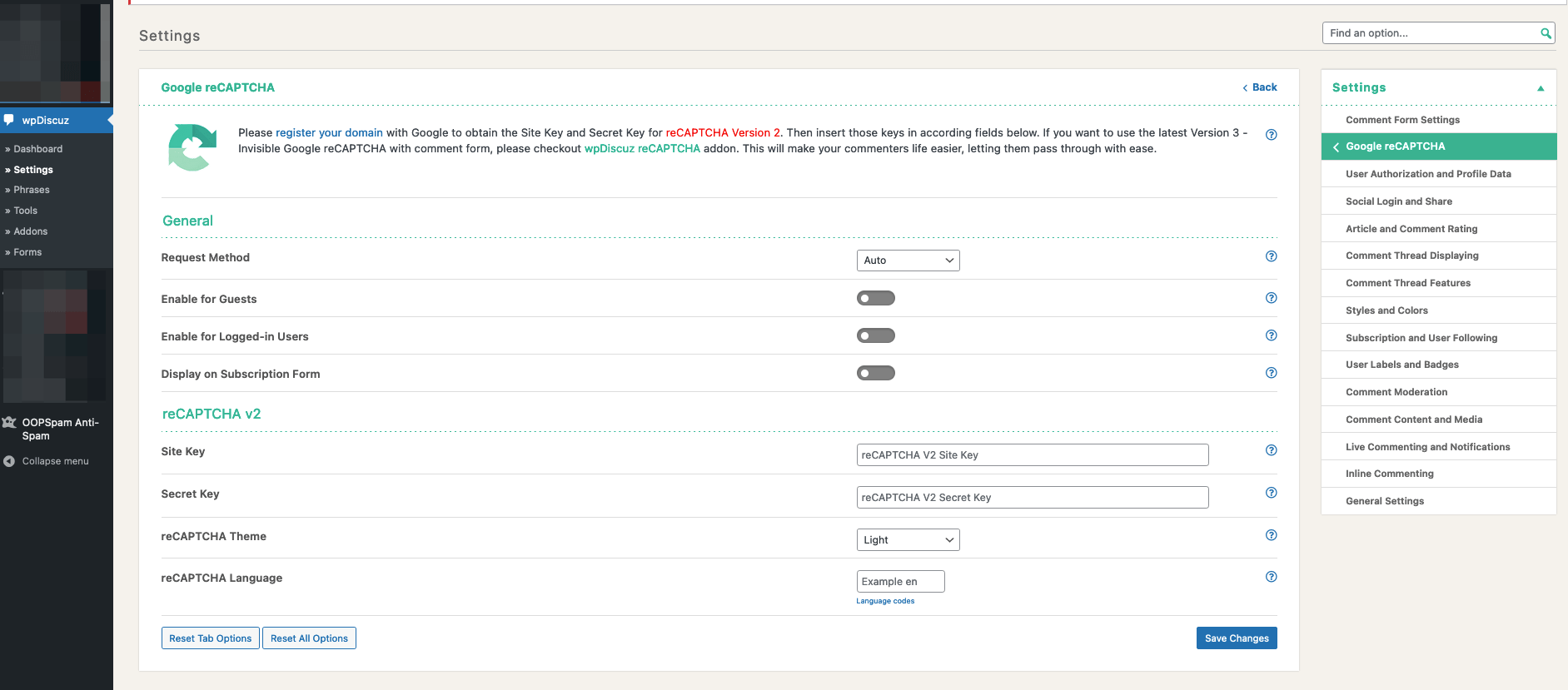 WPDiscuz reCAPTCHA