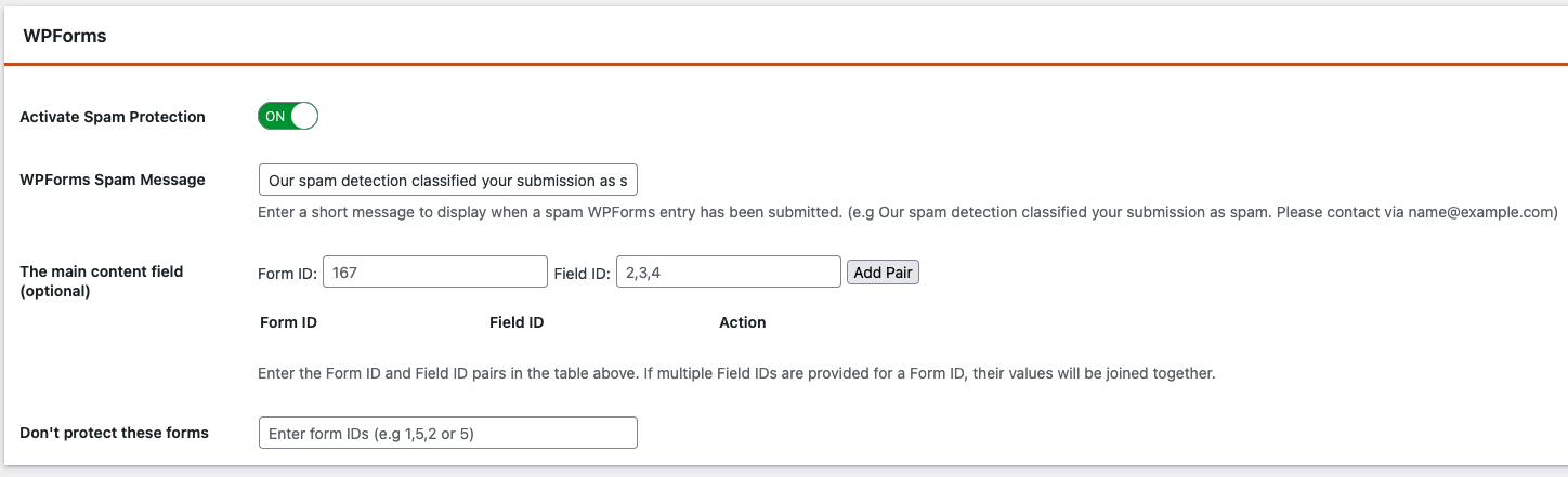 Enable protection for WPForms Enable protection for WPForms